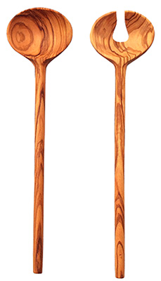 Coppia posate con manico rotondo in legno di olivo