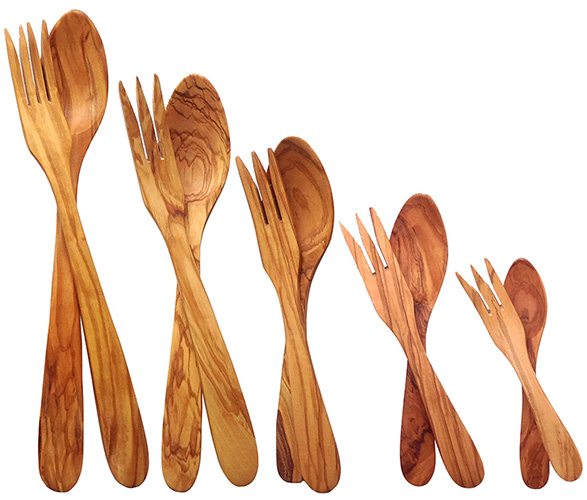 Set di utensili da cucina in legno naturale Cucchiai da cucina con manico