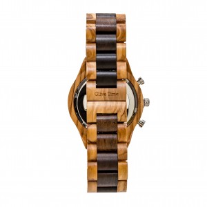 orologio cronografo in legno di olivo e noce